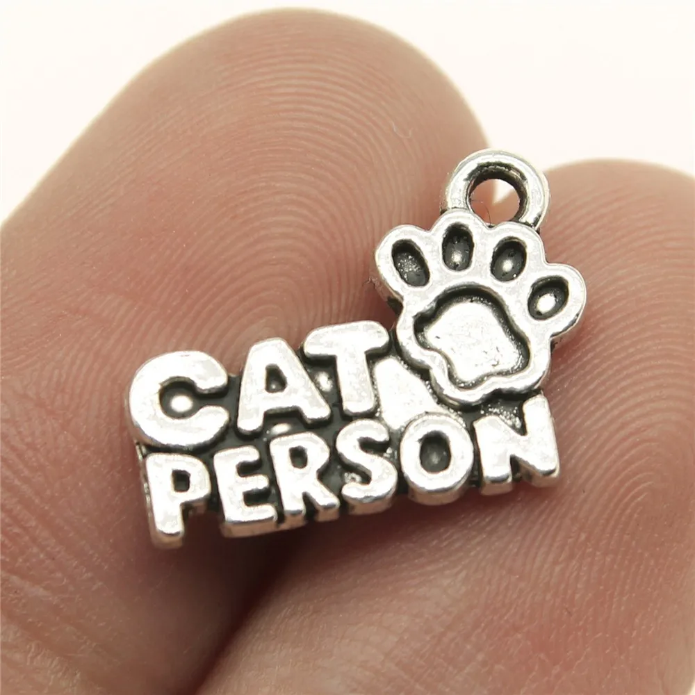 

WYSIWYG 12pcs 18x13mm Cat Love Person Charm Cat Paw Person Charm Person Paw Cat Charms Antique Silver Color
