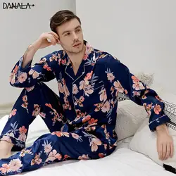 DANALA шелковые пижамы наборы для ухода за кожей для мужчин цветочный принт освежающий простой ночное наборы ухода за кожей