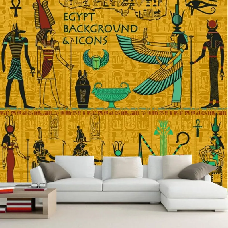 Custom Embossed Wallpaper Ancient Egyptian Figure Painting Papel