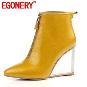 

EGONERY party sexy woman shoes large size 33-41 ankle boots heel 9cm pointed toe crystal heel riding boots zapatos mujer