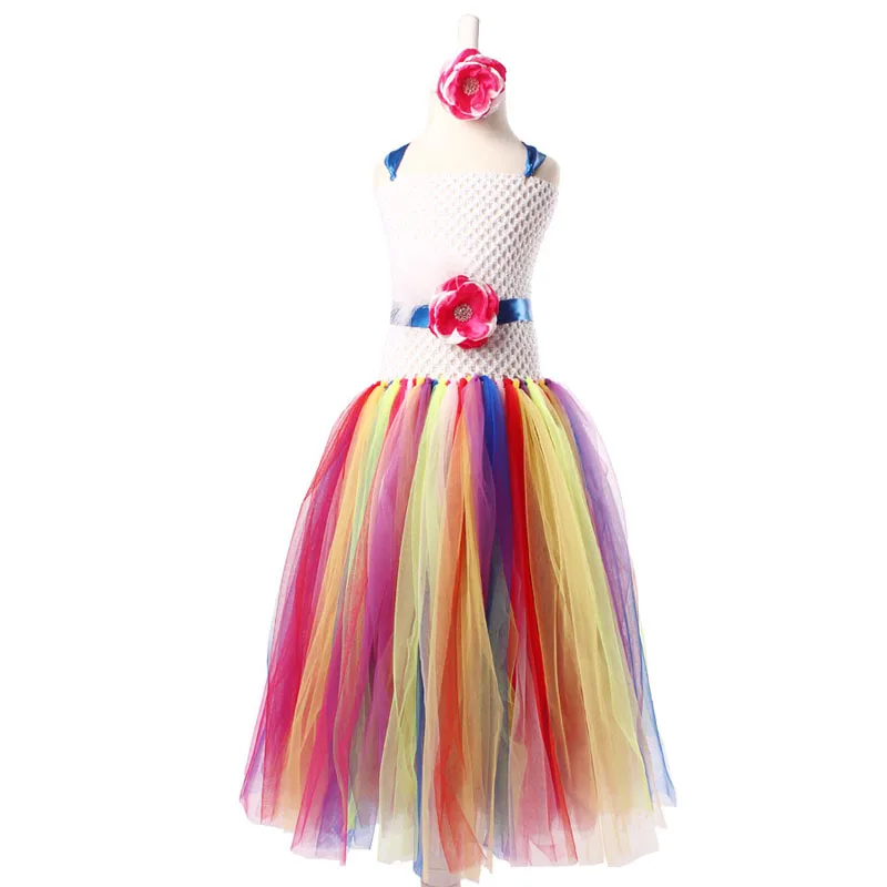 Rainbow Flower Girl Tutu Dress with Removeable Sash Satin Singed Flower for Colorful themed Weddings Halloween Party Costume (7)