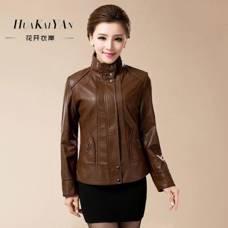 XL-6XL женская модная короткая Дизайнерская кожаная куртка большого размера, тонкое кожаное пальто, верхняя одежда, одежда для мамы, короткое пальто