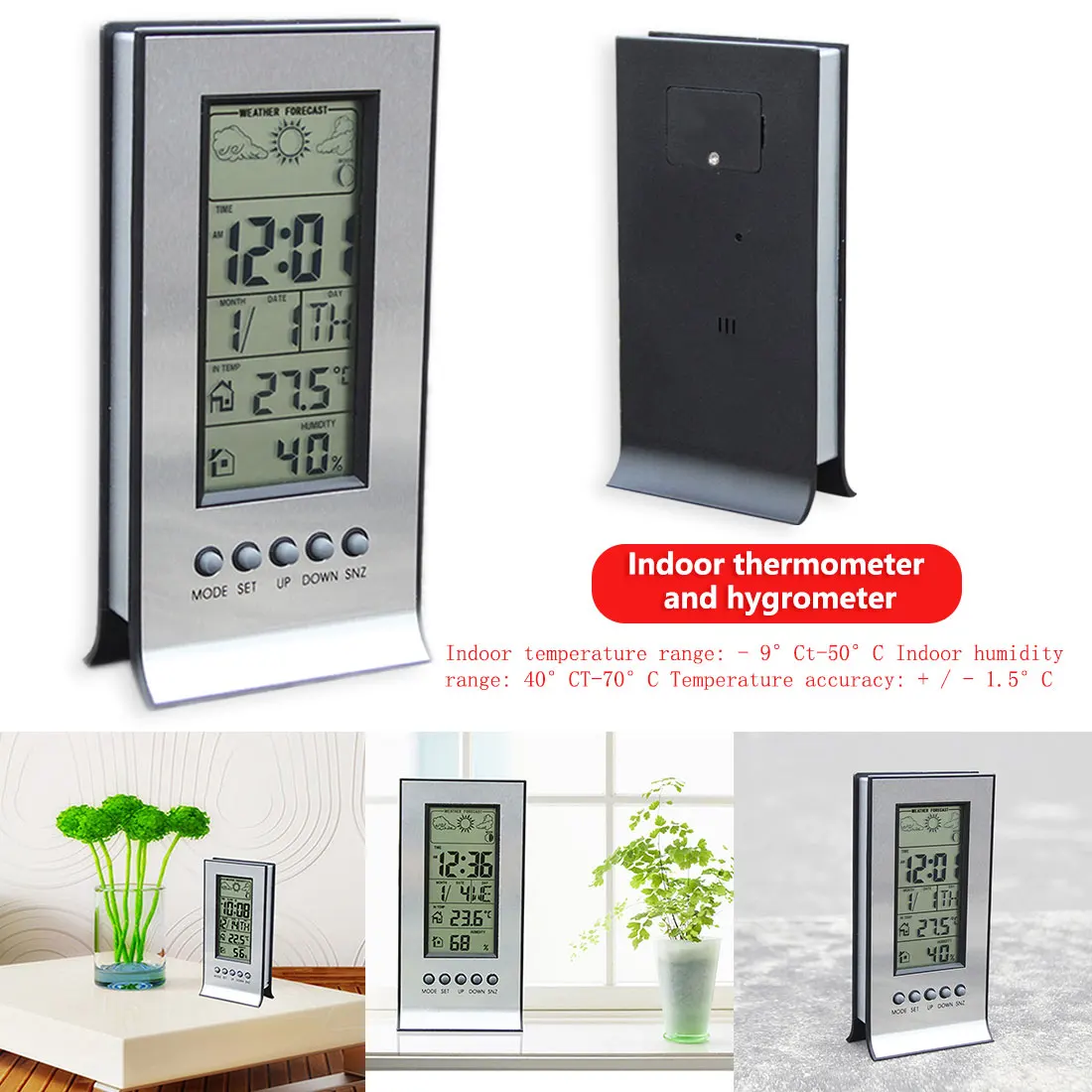 

Indoor Thermometer Hygrometer LCD Electronic Temperature Humidity Meter Electronic Table Clock Wireless Weather Station