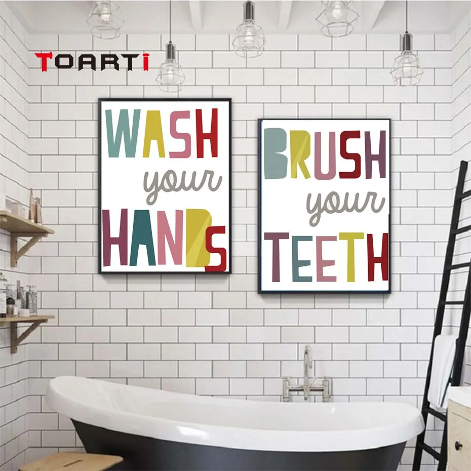 

Cartoon Bathroom Posters Prints Wash Your Hands Modern Quotes Canvas Painting On The Wall Colorful Art Pictures Home Decoration