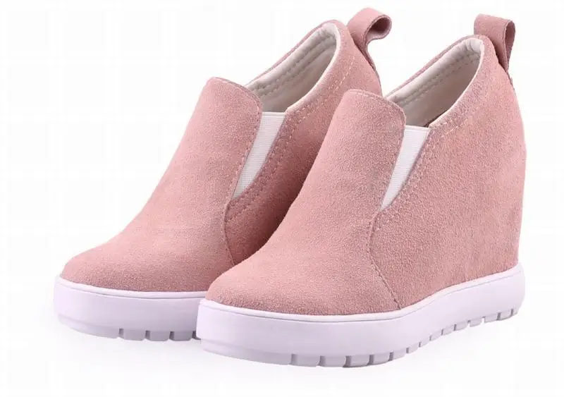 Лидер продаж г., новые модные женские туфли на высокой платформе, на скрытой танкетке, на каблуках, из коровьей замши, без шнуровки, лоферы, женская повседневная обувь с невидимым лифтом - Цвет: pink suede