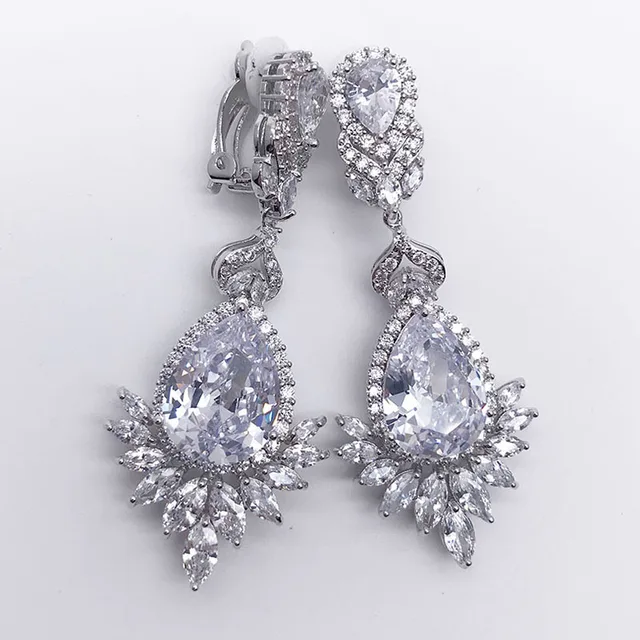 Elegant Evening Dinner Earring Clip Part Wedding Jewelry Long Cz Elegant Evening Dinner Earring Clip Part Wedding Jewelry Long Cz Crystal Ear Drop