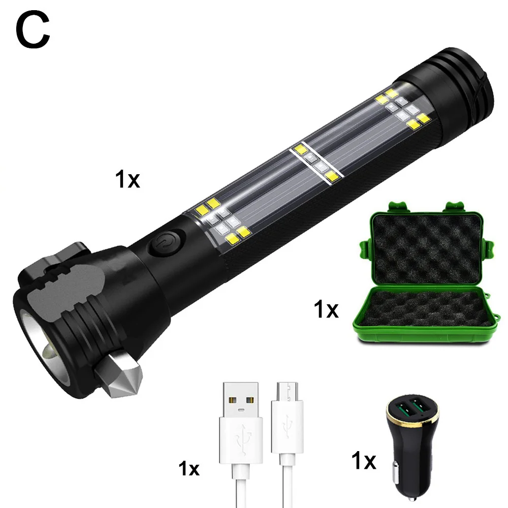 EZK20 дропшиппинг светодиодный фонарик Солнечный USB Перезаряжаемый Тактический Многофункциональный фонарь Автомобильный аварийный инструмент компаса - Испускаемый цвет: 1 Torch Charger Box