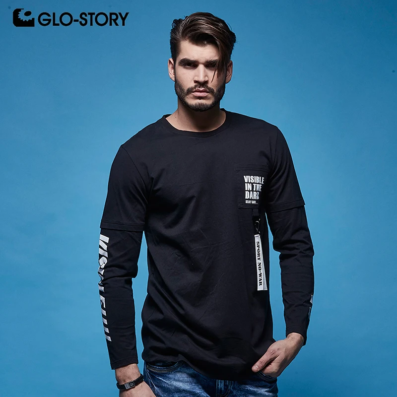 GLO STORY Мужская футболка в стиле хип хоп с длинным рукавом мужская повседневная на
