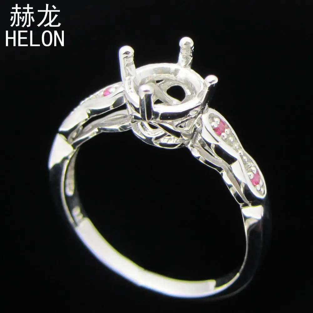 925 Sterling Silver 6.5mm to 7mm Round Cut Semi Mount Ring Pave Genuine Pink Sapphire Wedding Ring Fine Jewelry Women