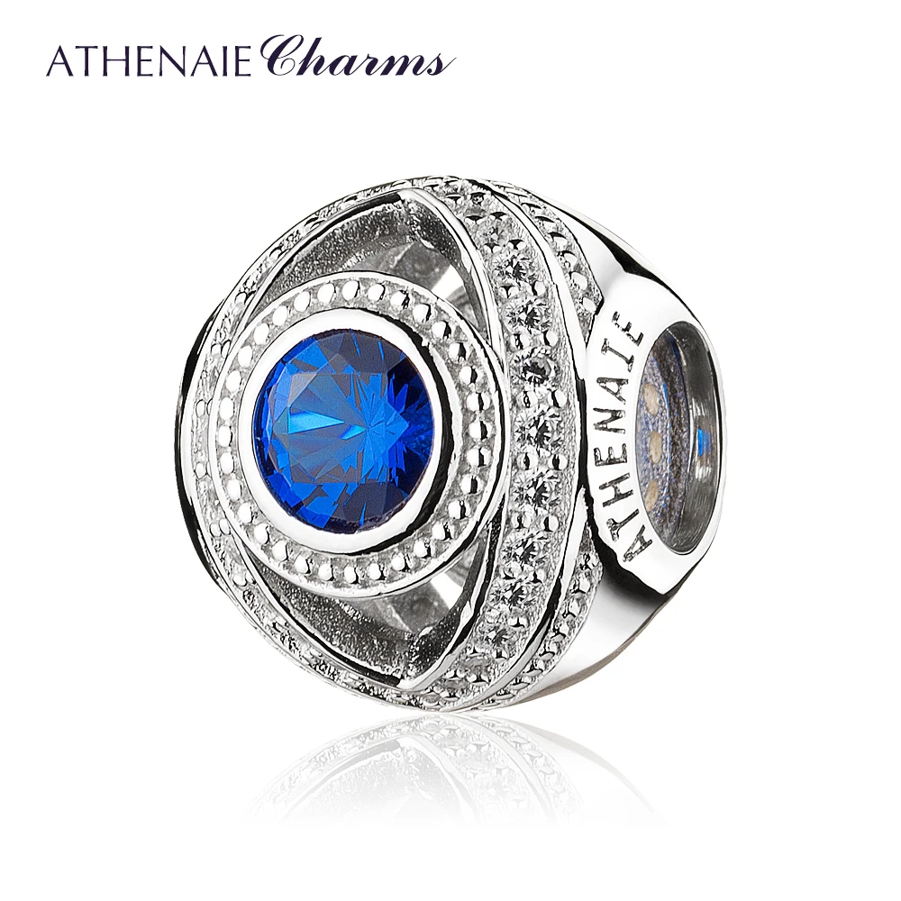 

ATHENAIE 925 Sterling Silver Watchful Eye Blue Clear CZ Bead Charms Fit All European Bracelets