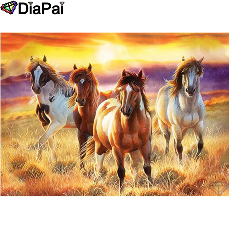 

Алмазная 5d-картина DIAPAI «сделай сам», 100%, полностью квадратная/круглая вышивка «конский закат», вышивка крестиком, 3D декор A22415