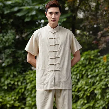 

New Arrival Chinese Men Kung Fu Shirt Short Sleeve Kung Fu Cotton Linen Shirt Wu Shu Clothing Tops M L XL XXL XXXL W18