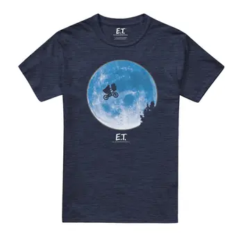 

Official E.T. T-Shirt - Mens T-Shirt - Classic Bike Over Moon Logo - Navy Blue Cartoon t shirt men Unisex New Fashion tshirt
