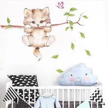 Lovely Kitten On Tree Branch Wall Stickers Home Living Room Decoration DIY Cat Decor Mural Kids Room Wall Animals PVC Art Decals