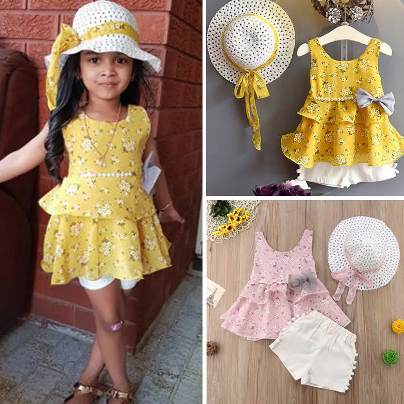

2018 Kids Baby Girl Summer Clothes Cotton Ruffle Strap T-shirt +Short White Denim Pants Kid 3Pcs Summer Fashion Outfits