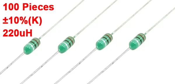 100 Pcs 1/4 Watt 220 UH 10% Axial Leads Color Ring Fixed Inductors