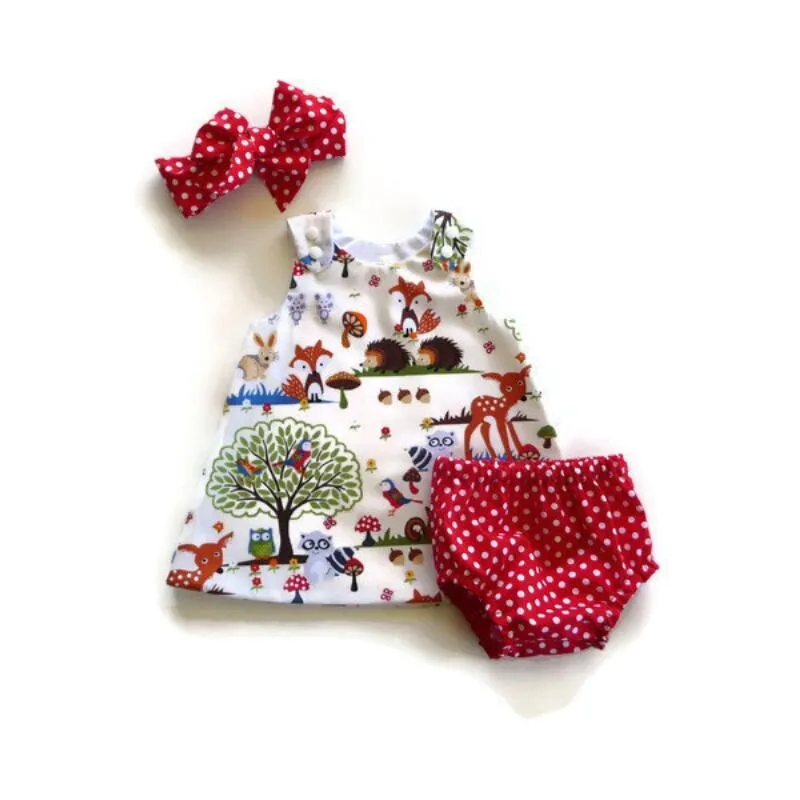 

0-24M Newborn Baby Clothes girls infant overall heanband vest dress fart pants 3pcs baby set Child Outfits Cartoon kid girl A290