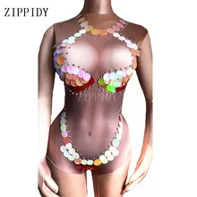 2 цвета блестящие пайетки купальник цельный сексуальный костюм певица танцевальное стразами узкие облегающий Костюм Стретч