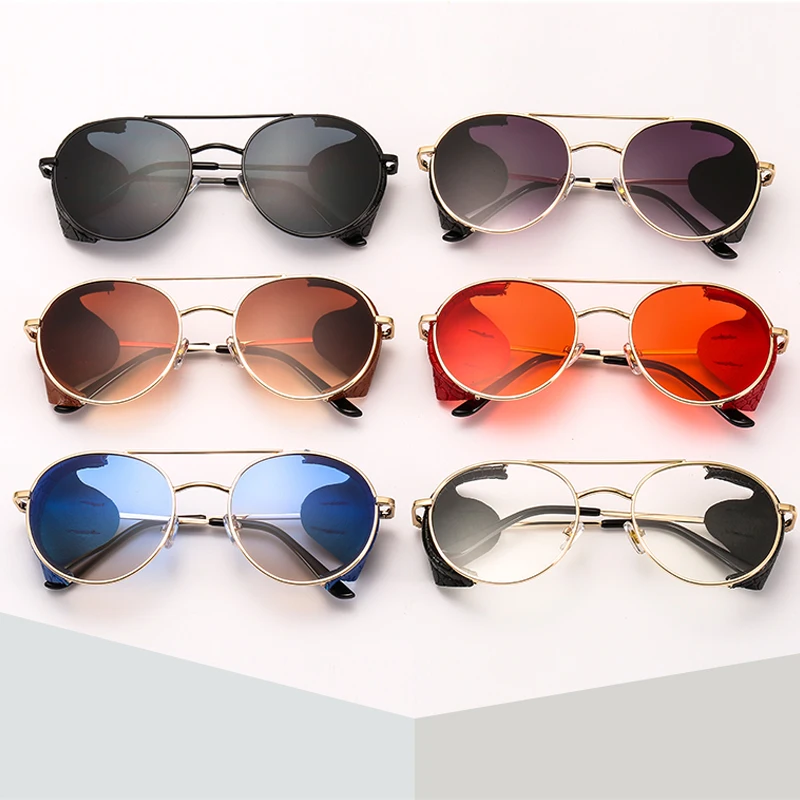 Unisex Sunglasses Men Glasses Retro One-Piece Steampunk Sunglasses Pilot Glasses Women UV400 Matel Frame Goggles Oculos de sol