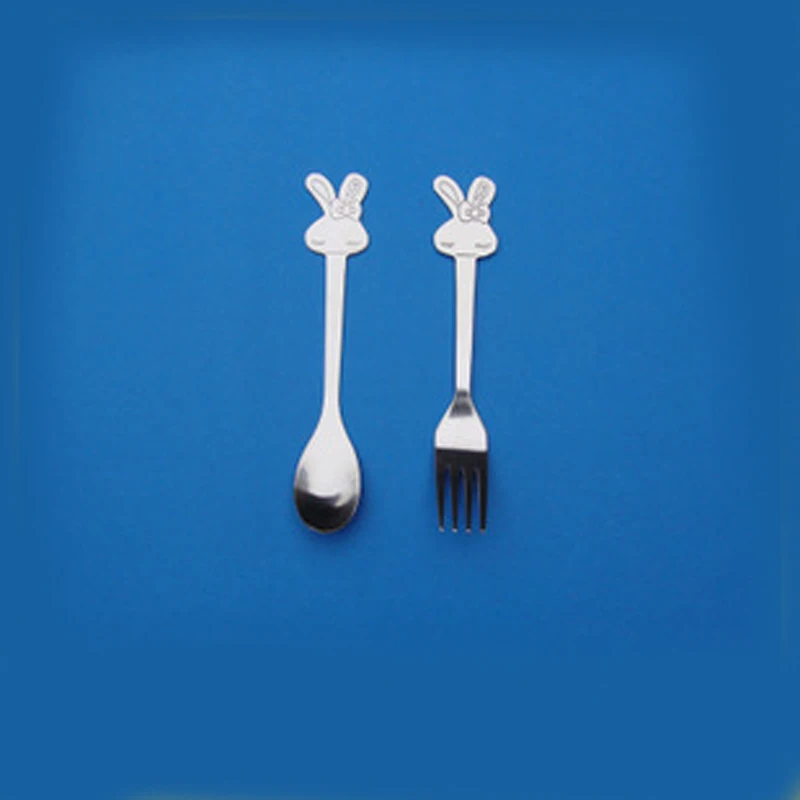 2PCS Cute spoon and fork High Quality Long Handle Stainless Steel
