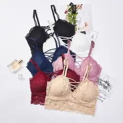 Кружева Bralette мягкие сексуальные бюстгальтеры женские бесшовные Беспроводной Окунуться Бюстгальтер Push Up красные, синие розовый черный