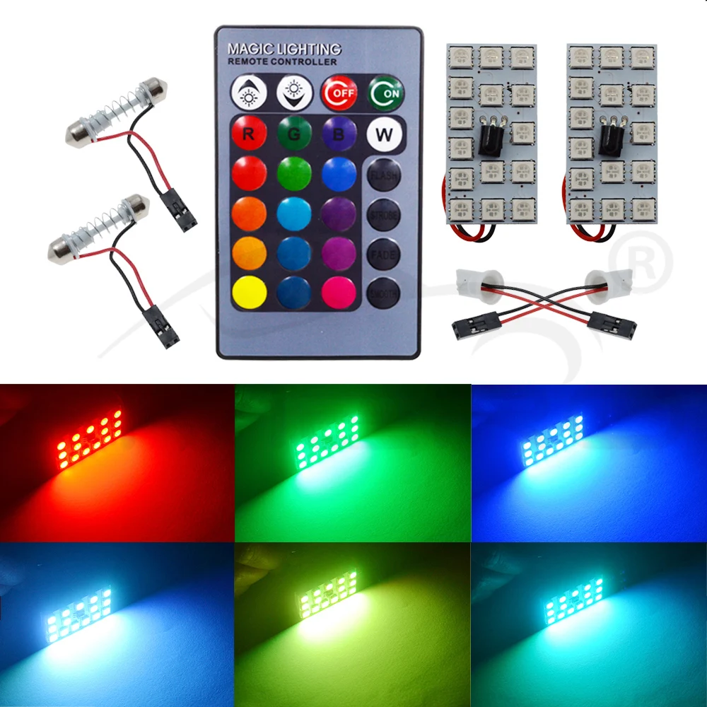 T10 RGB 5050 12SMD Автомобильный светодиодный пульт дистанционного управления Rgb Светодиодная панель для автомобиля интерьер Авто светильник s чтение купол фестон BA9S адаптер DC 12v светильник