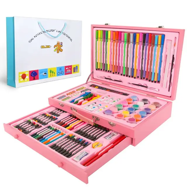 130 Piecs Drawing Pencils Color Pens Crayons Case Art Painting Set for
