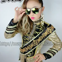 Новые европейские и американские модные пикантные Блузон femme куртка DJ певица Золотой дворец Платье с блестками костюмы куртка одежда