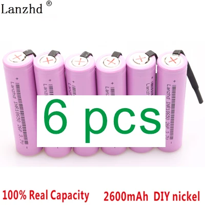 1-8 шт 18650 INR18650 перезаряжаемая батарея DIY никелевые листы батарея 18650 батареи 20А разряда 2600mAh литий-ионный 3,7 V - Цвет: 6 PCS