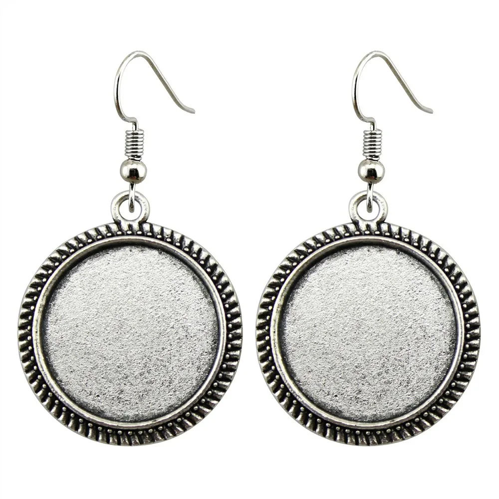 

5pairs/lot Fit 20mm Glass Cabochon Antique Silver Color Zinc Alloy Drop Earrings Hooks Earring Base Setting Earring Findings