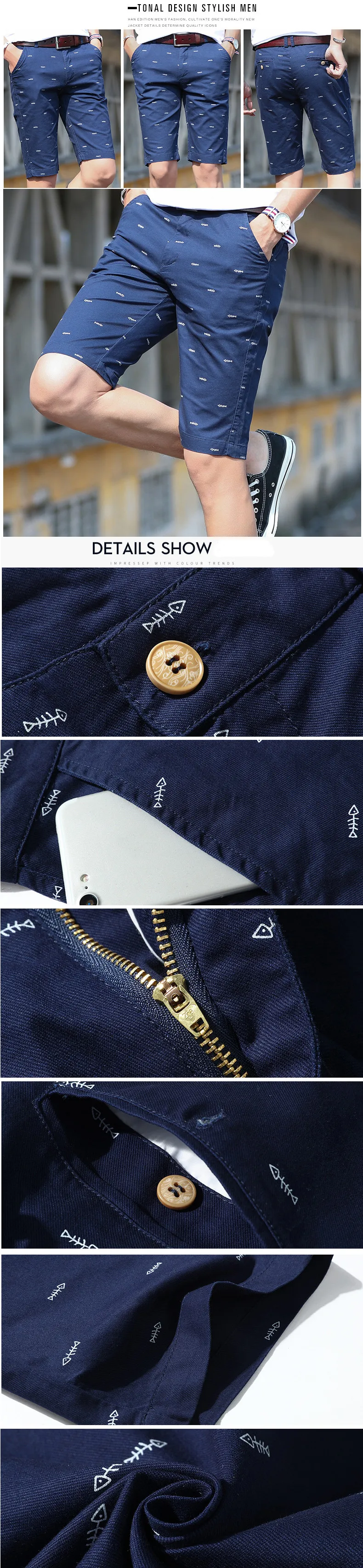 6 Colors Men's Casual Cotton Shorts Fashion Little Pattern Printted Sports Shorts 