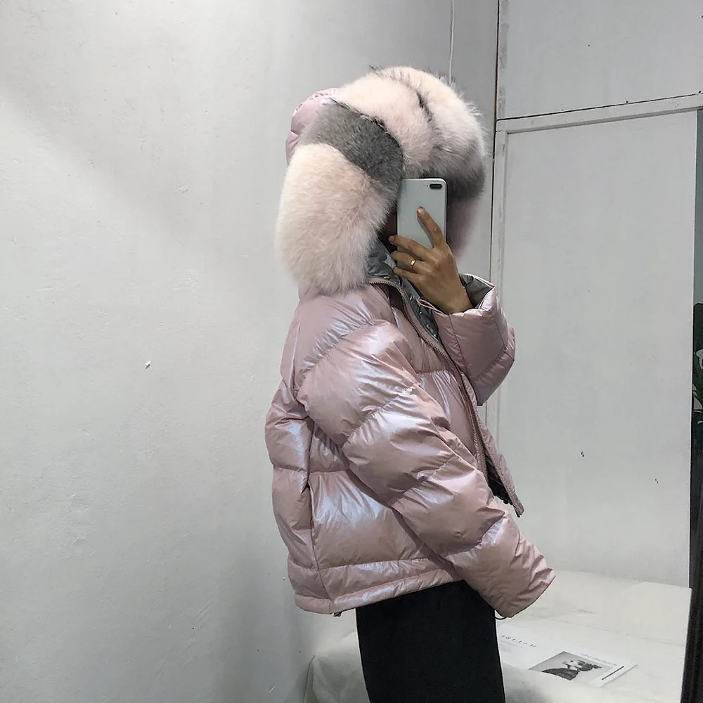 Зимняя женская куртка на 90% белом утином пуху, новая мода, пуховик, большая парка с капюшоном из натурального Лисьего меха, Корейская одежда
