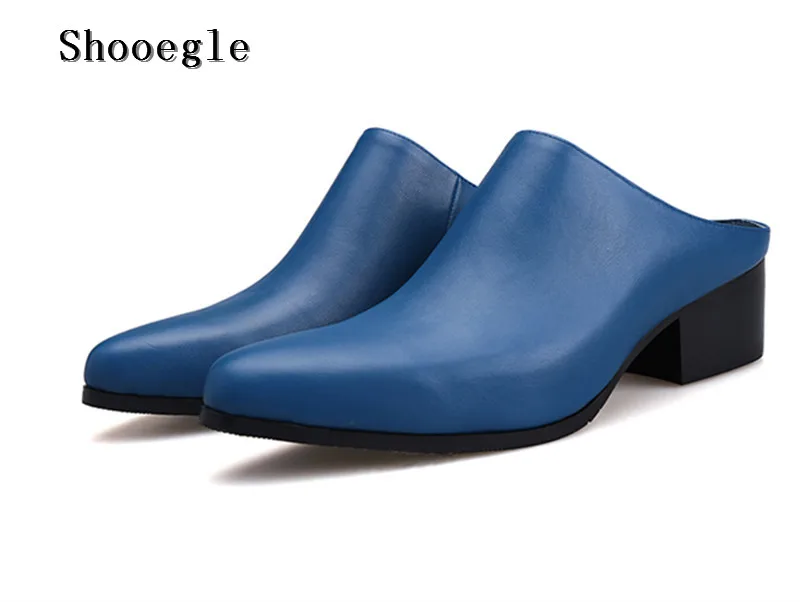 

SHOOEGLE Men Handmade Slippers Luxury Leather Fashion Pointed Toe Gladiator Mule Shoes Slip-on Loafers Party dual-use Shoes Man