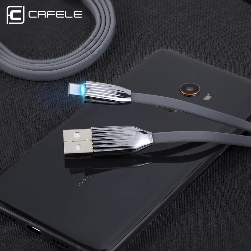 CAFELE светодиодный светильник type-C USB кабель для samsung huawei Xiaomi Синхронизация данных Быстрая зарядка умный контроль USB кабель для зарядки данных 120 см