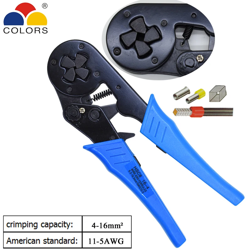 

COLORS HSC8 16-4 crimping pliers for tube type needle type terminal crimp self-adjusting capacity 4-16mm2 11-5AWG tool