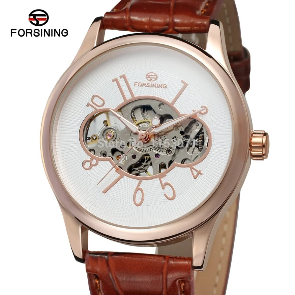 

New mechanical watch FSG8094M3R5 Watch men rose gold color case white dial with rose gold color arab numbers brown leather strap