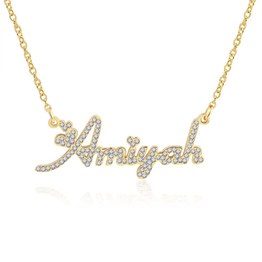 3UMeter Crystal Pendant Name Necklace Stone Chain Zirconia Necklaces Women Personalized Necklace with Names Initial Letters