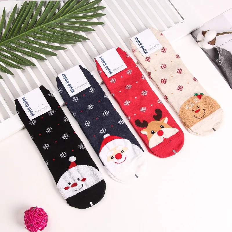 Носки с принтом снеговика Санта-Клауса с рисунком лося милые забавные корейские женские носки осень-зима удобные теплые черные хлопковые