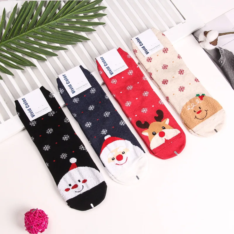 

Snowman santa claus cartoon print socks elk cute funny Korean women sock autumn winter comfort warm black cotton christmas socks