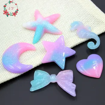 

Set of 50pcs Resin fantastic Dreamy Moon Star Heart pastel gradient color Artificial Flatback Cabochon for home decor Earring