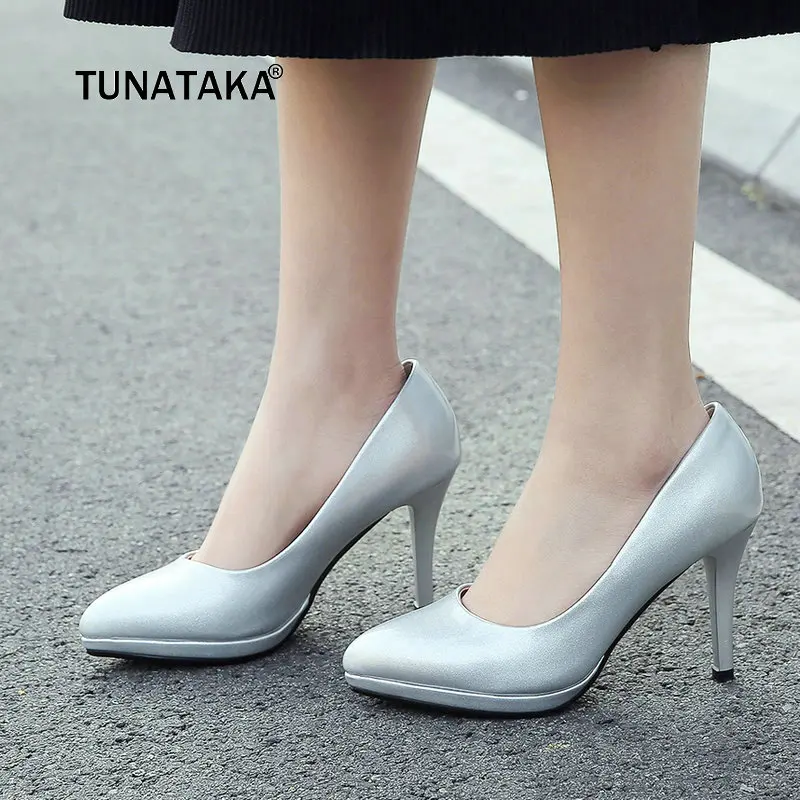 

Women Sexy Thin High Heel Lazy Shoes Fashion Pointed Toe Slip On Pumps Comfort Platform Spring Autumn Party Shoes