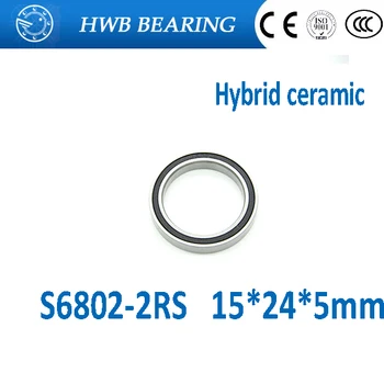 

Free shipping S6802-2RS (1PCS) 15x24x5mm hybrid ceramic Bearings S61802RS s6802RS S6802 2RS 15*24*5mm for bicycle part