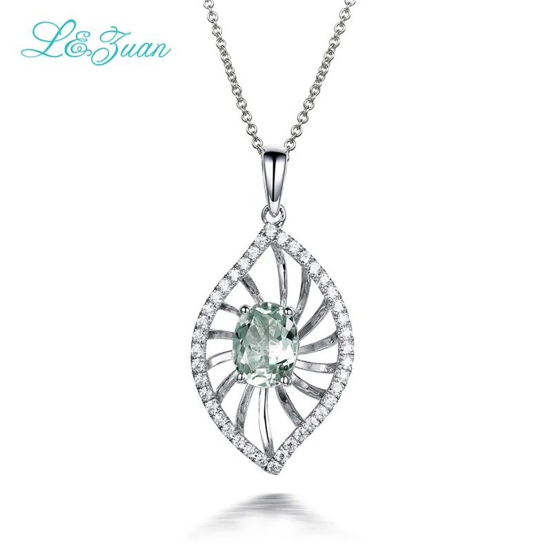 

I&zuan S925 silver Quartz Woman Pendants Necklaces Trendy Leaves Fine Jewelry 1.338ct Green Gemstone Sweater chain gift