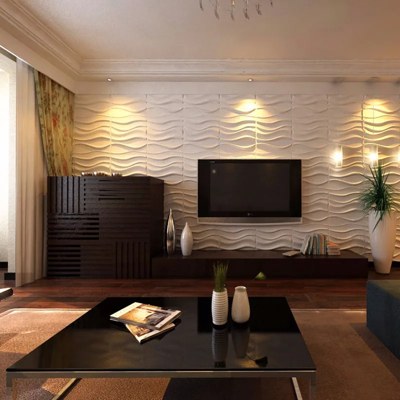 3D стеновые панели растительные волокна белые для декора интерьера 12 шт 3м2