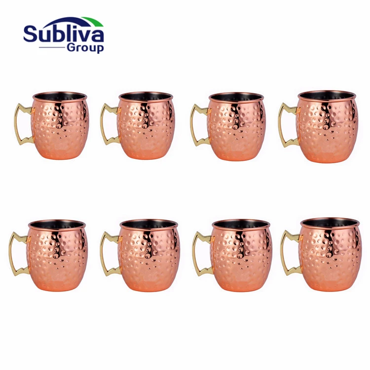 

8 PCS 550ml Copper Plated Barrel Hammered Moscow Mule Mug Coffee Cup Beer Cup Set of 8