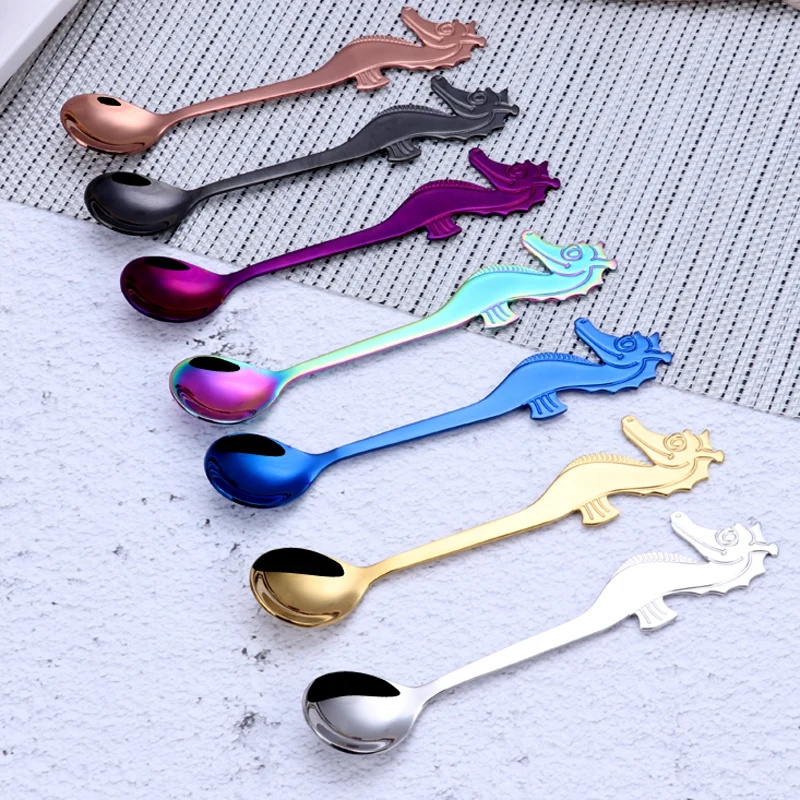 

Cartoon sea horse coffee spoon 304 stainless steel mixing spoons dessert scoop ice cream scoop for home party wedding flatware