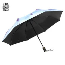 FGHGF Автоматический складной три зонта анти-УФ Защита солнцезащитный крем креативная Мода Дождь ультра-легкие фиолетовые цветы зонтик