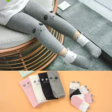 Одежда для маленьких мальчиков и девочек, хлопковая одежда для малышей с рисунком кота, леггинсы, детские штаны с носками, брюки для детей 0-3 лет