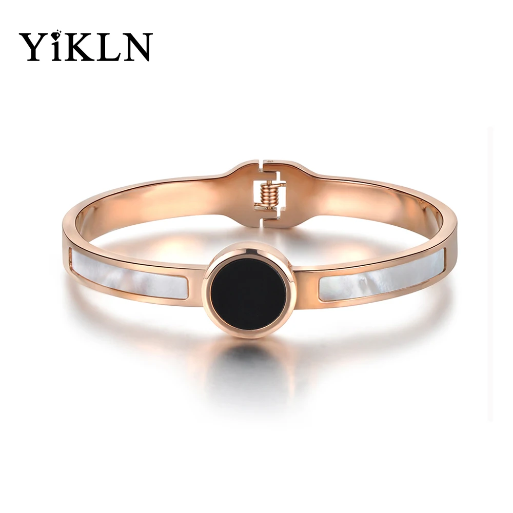 YiKLN Fashion Titanium Steel White/Black Shell Bracelets &amp Bangles Luxury Engagement Wedding Bangle Jewelry For Women YB18041 | Украшения
