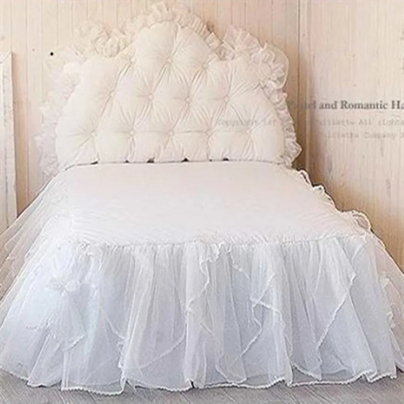 

Free shipping Korean luxury with bed surface one-piece solid color white lace bed skirt bedspread 45cm height bed apron